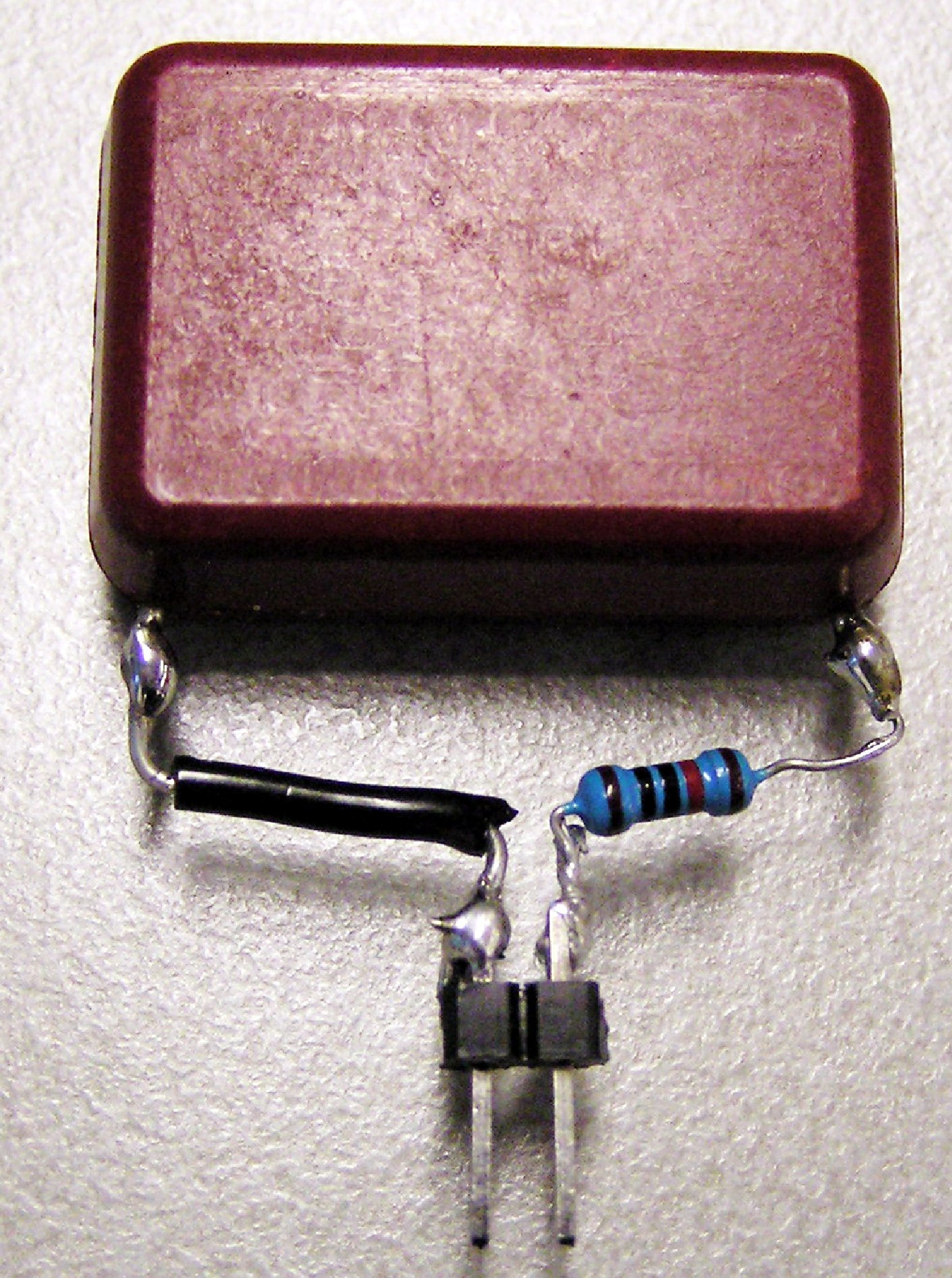 Component soldered to a pin header