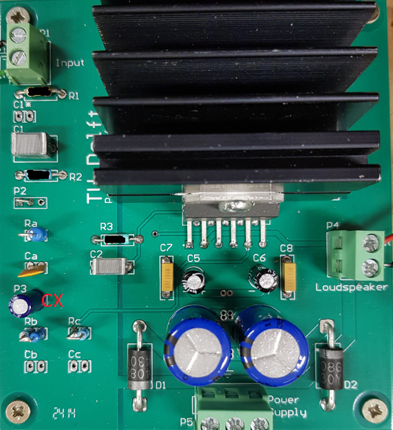 Example PCB of a completed power amplifier.